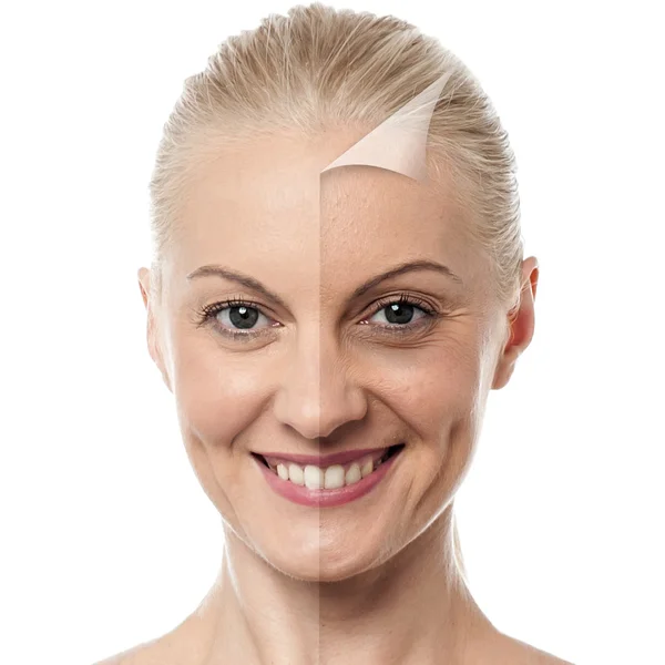 Face of woman before and after retouch — Stock Photo, Image