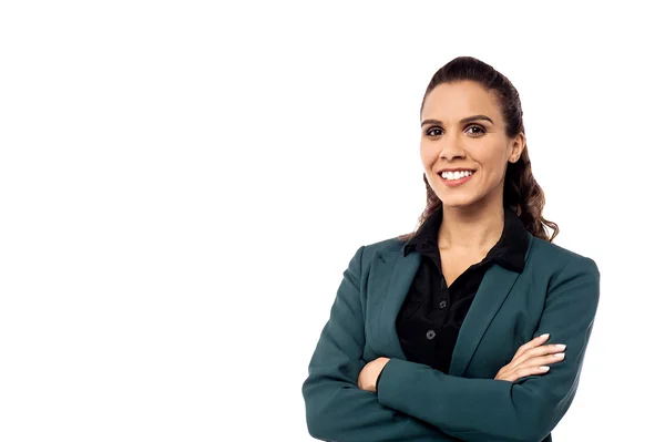 Mujer de negocios sonriente, aislada en blanco — Foto de Stock