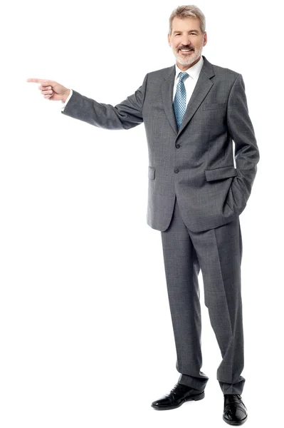 Mature businessman pointing to something — Stock Photo, Image