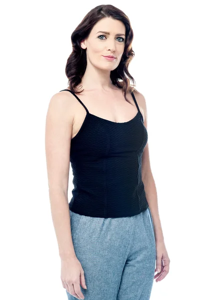 Pretty woman in black singlet — Stock Photo, Image