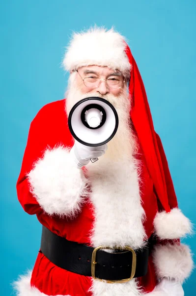 Papai Noel falando em alto-falante — Fotografia de Stock