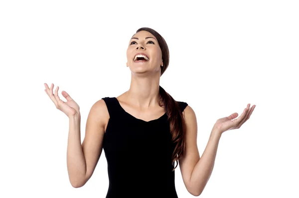 Laughing woman looking upwards — Stock Photo, Image