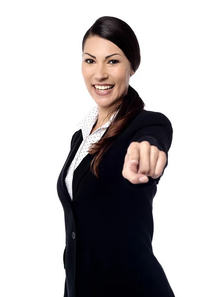 Woman wijzend haar vinger — Stockfoto