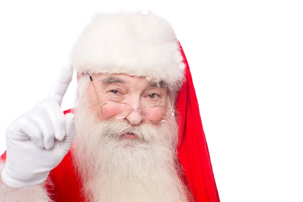 Santa Claus met vinger aan de orde gesteld — Stockfoto