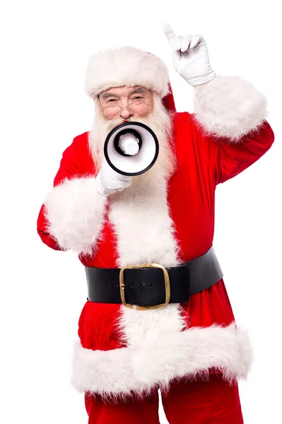 Kerstman met megafoon — Stockfoto