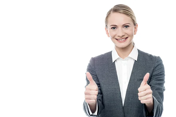 Zakenvrouw met Duimschroef opwaarts — Stockfoto