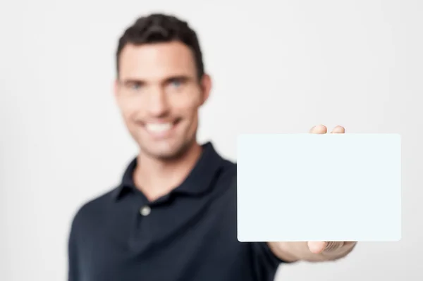 Man with white card — Stock Photo, Image