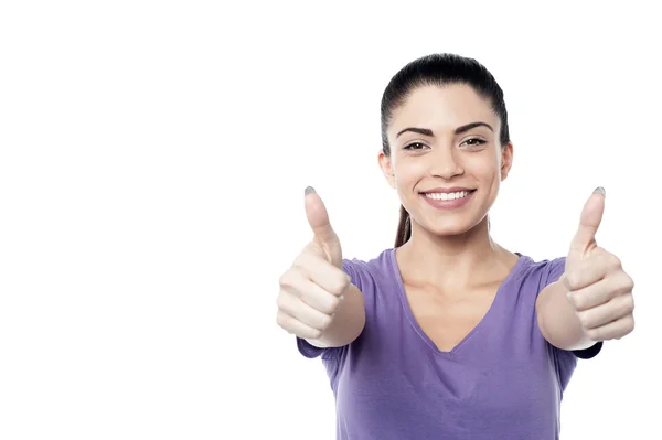 Woman showing double thumbs up — Stock Photo, Image