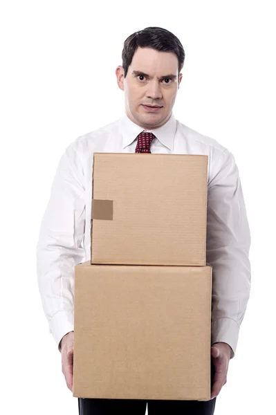 Corporate man with boxes — Stock Photo, Image