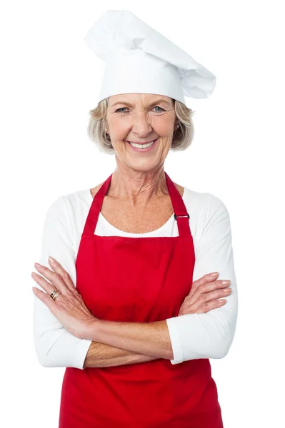 Aged woman chef smiling — Stock Photo, Image