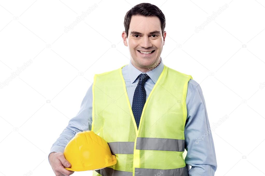 Construction manager with helmet