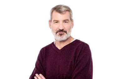 Kollarını kavuşturmuş olgun bir adam.