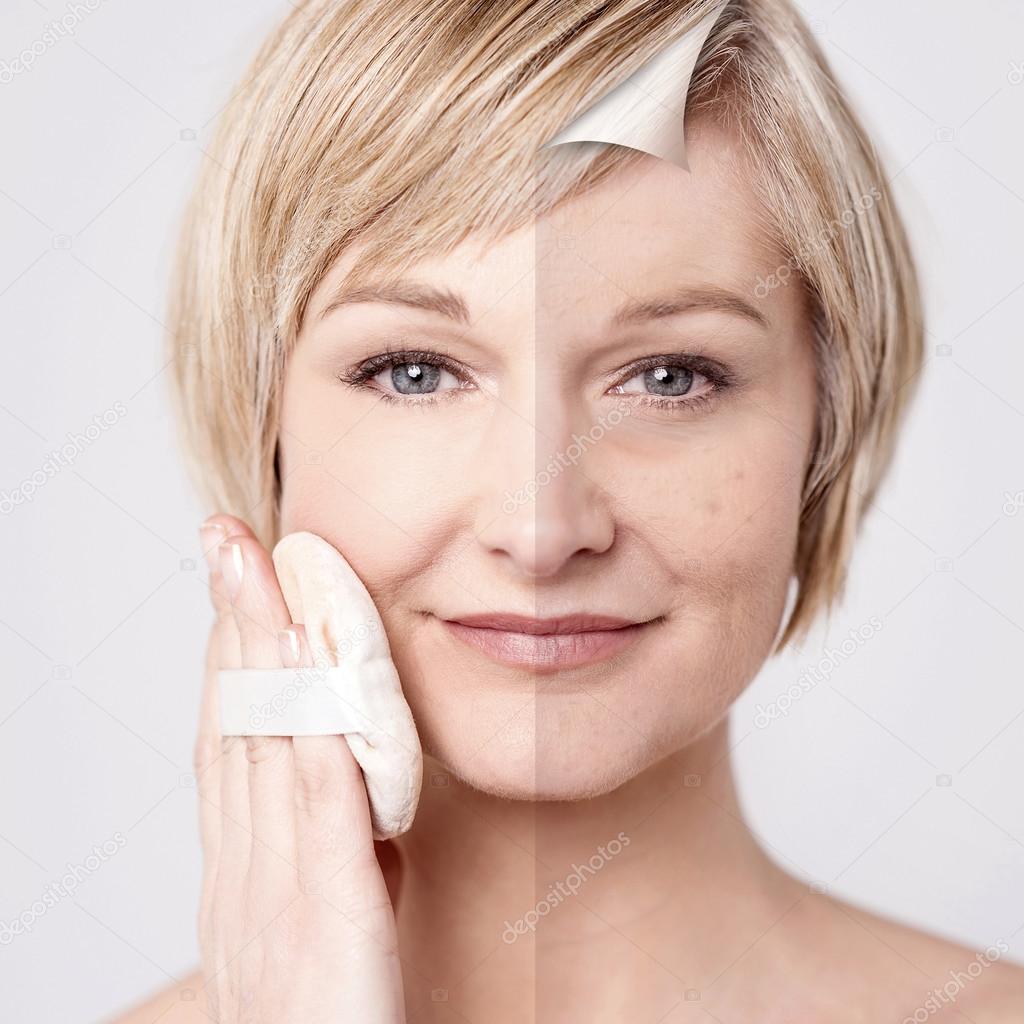 Woman with and without makeup