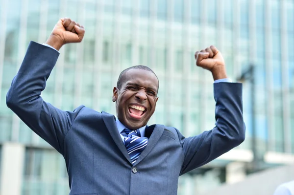 Empresário comemorando seu sucesso — Fotografia de Stock