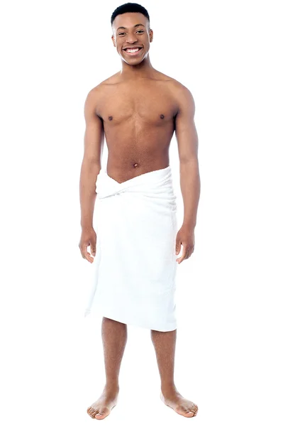Man with towel around his waist — Stock Photo, Image