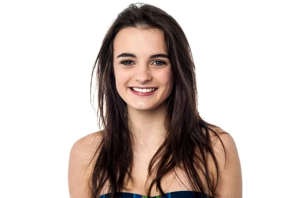 Menina jovem em vestido strapless sexy . — Fotografia de Stock