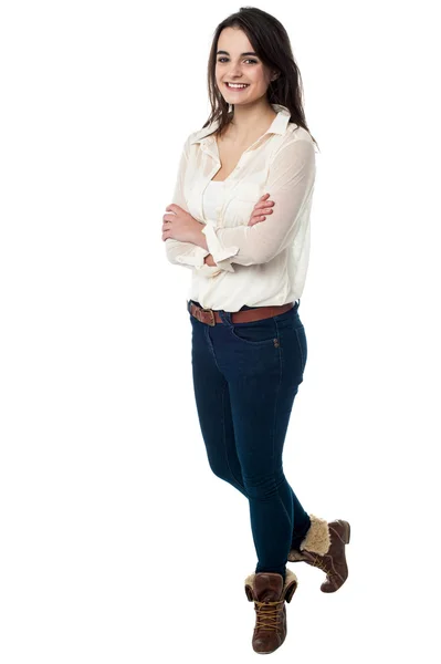 Smiling girl with arms crossed — Stock Photo, Image