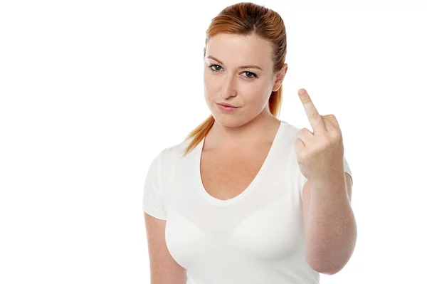 Mujer haciendo mierda gesto — Foto de Stock