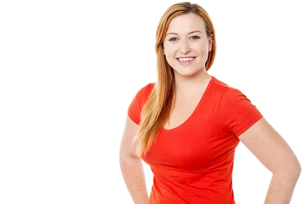 Young woman in red t shirt — Stock Photo, Image