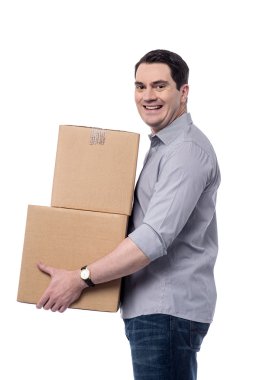 Man carrying cartons clipart