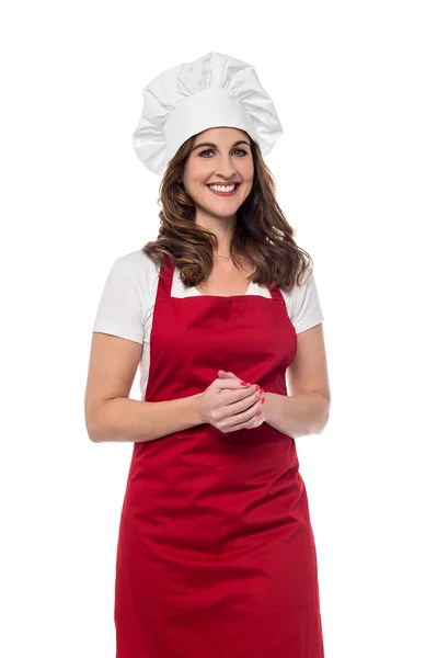 Ženské kuchař se sepjatýma rukama — Stock fotografie