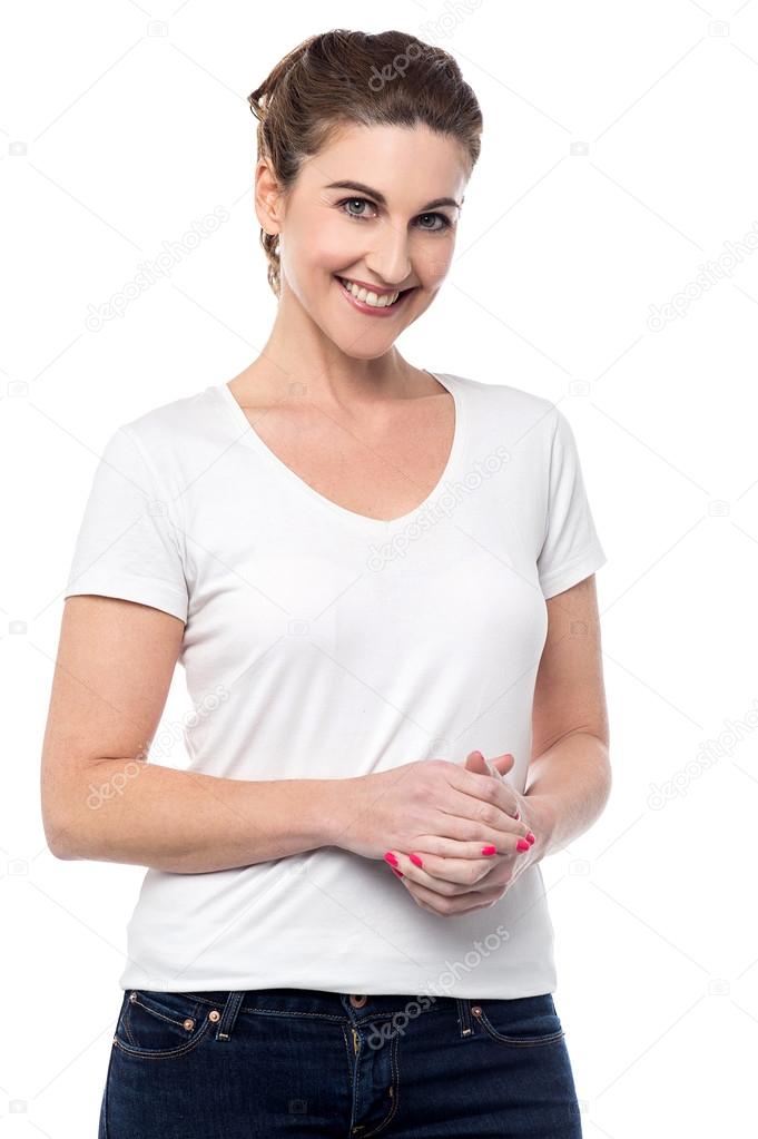 woman posing with clasped hands