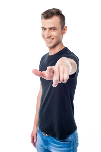 Man pointing finger towards camera — Stock Photo, Image