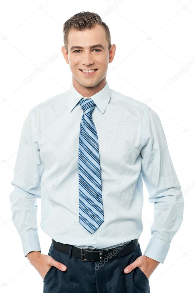 corporate man with hands in pockets