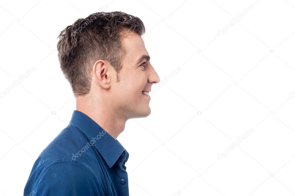 Side View Portrait Of Young Man Looking Up Isolated On White Background  Stock Photo, Picture and Royalty Free Image. Image 24403711.