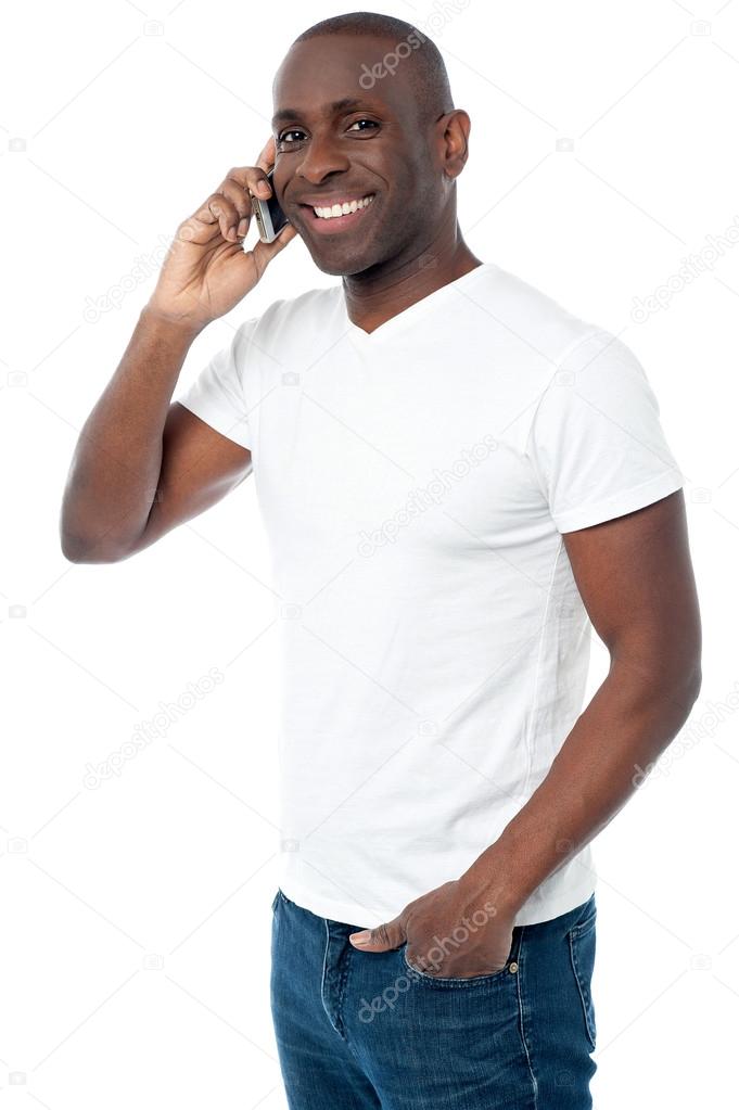 middle aged man talking on cell phone