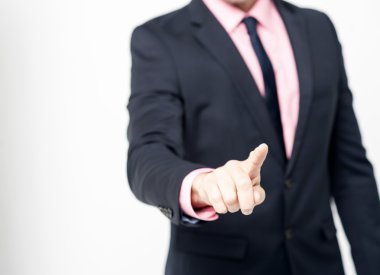 businessman touch virtual button