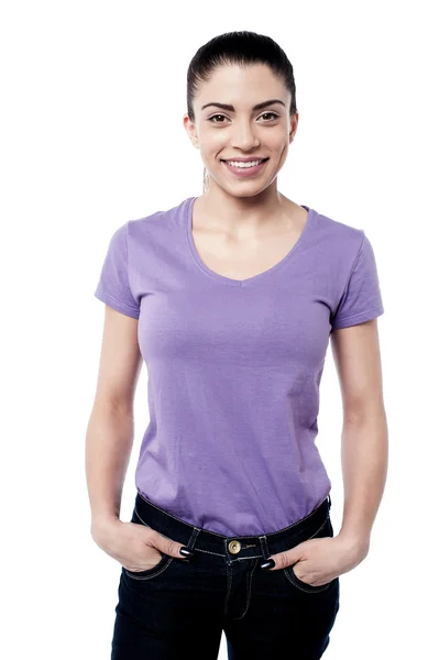 Woman with hands in pockets — Stock Photo, Image