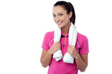 woman posing with white towel