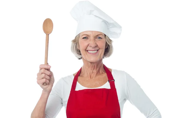 Experienced female chef posing — Stok fotoğraf