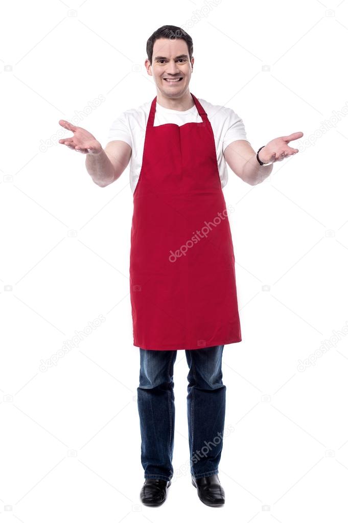 male chef with wide open arms
