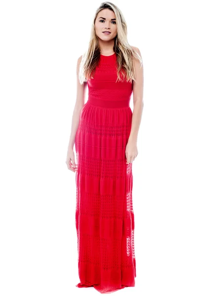 美しい女性で赤いドレス — ストック写真