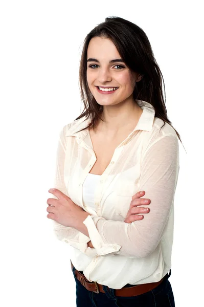 Girl posing with folded arms — Stock Photo, Image