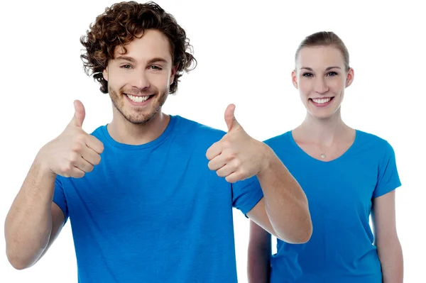 Male gesturing thumbs up to camera — Stock Photo, Image
