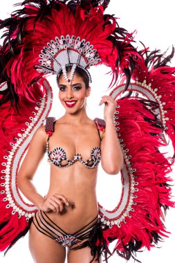 renkli tüy kostüm dansçı