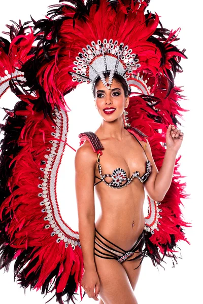 Woman samba dancer in feather costume — Stock Photo, Image