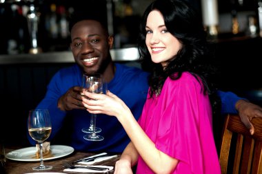 happy amorous couple in a bar