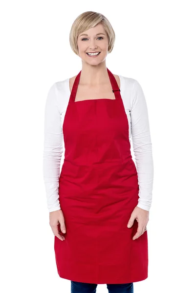 Woman chef wearing apron — Stockfoto