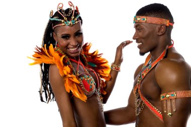 Samba dancers in carnival costumes clipart
