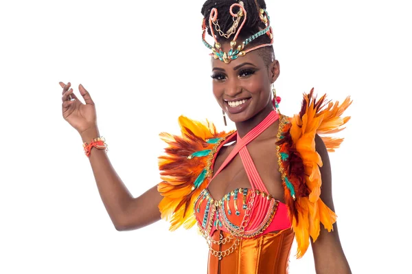 Bailarina de samba femenina disfrazada de carnaval —  Fotos de Stock