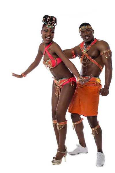 Samba dancers in carnival costumes — Stock Photo, Image