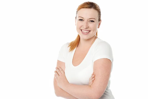 Cheerful pretty lady with arms crossed — Stock Photo, Image