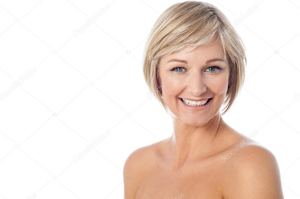 Smiling unclad lady