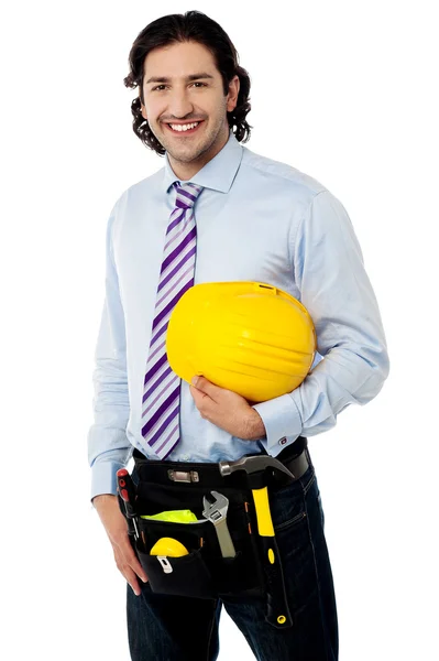 Builder wearing tool belt — Stock Photo, Image