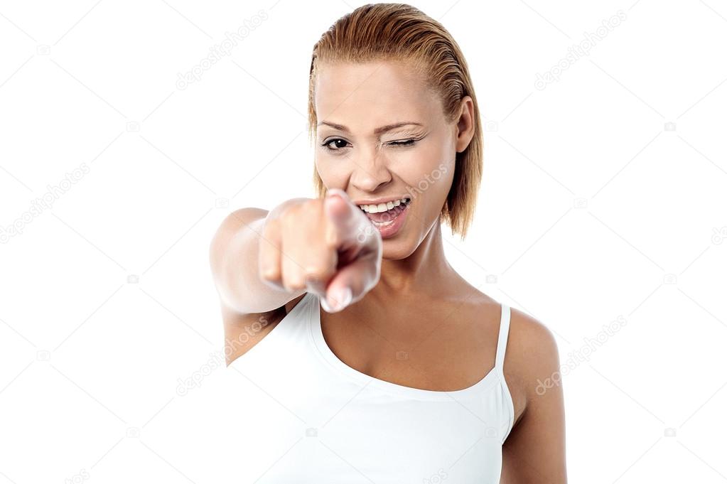 flirty woman pointing by hand