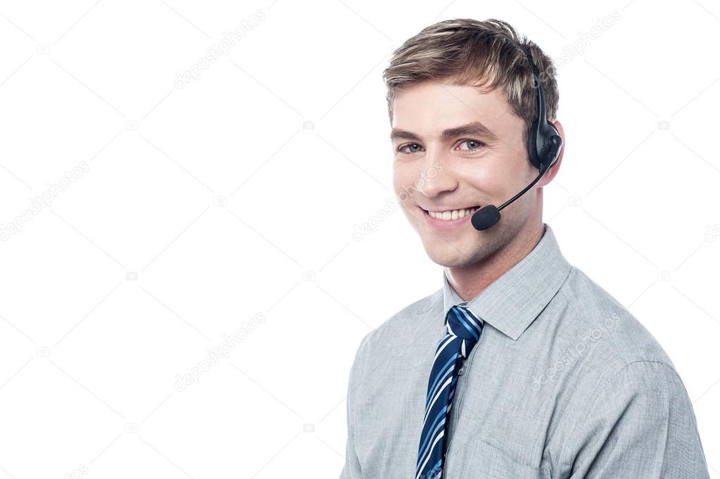 Handsome call centre executive at work